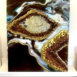 16x20 Geode Resin Painting, Brown, Gold and Blue on Canvas